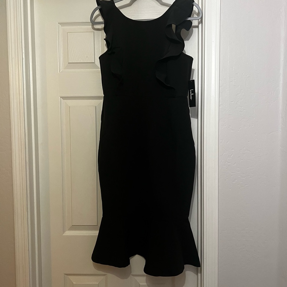 NEW! Hearts Aflutter Black Ruffled Bodycon Midi Dress - Lulu’s